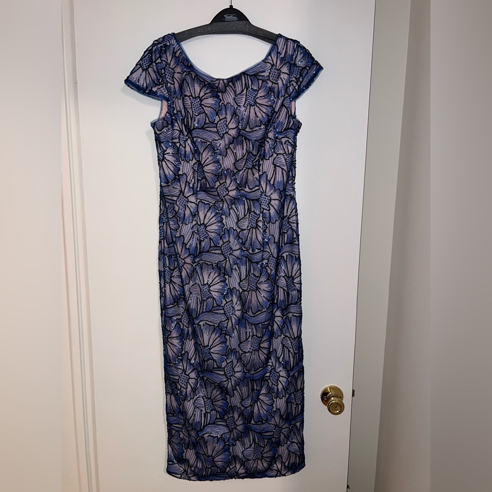 JS Collections Blue and Black Floral Midi Dress